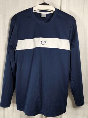 Men's Long-Sleeve Crew Neck Shirt - Navy with White Chest Stripe